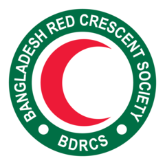 Bangladesh Red Crescent Society logo: A red crescent moon in a green circle