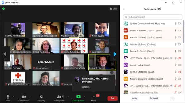 A screenshot taking during the Zoom meeting in the gallery view with around 15 participants visible.