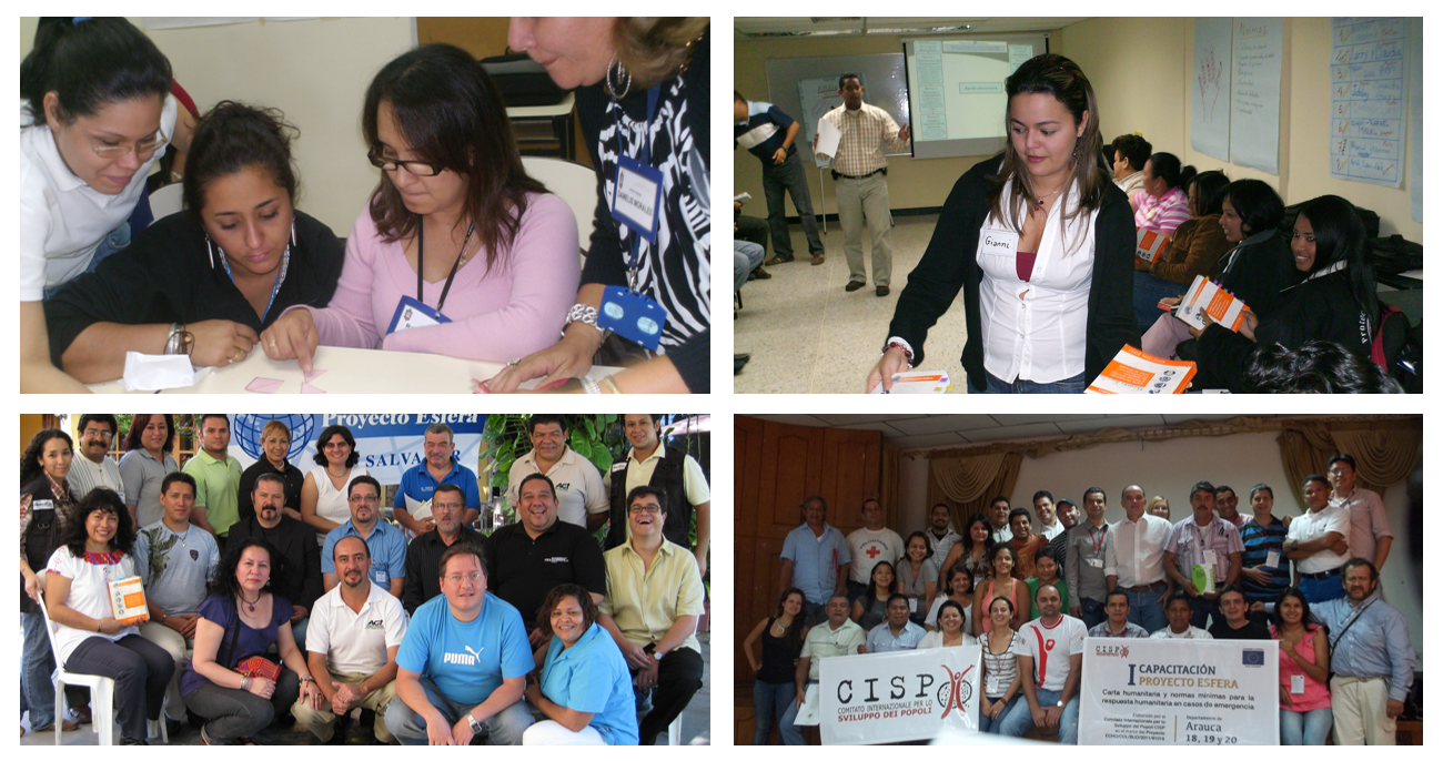 A collage of photos from Sphere training events in Venezuela