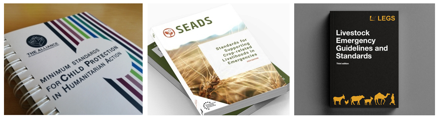 Photo of the CPMS handbook and mock-ups of the SEADS and LEGS handbooks